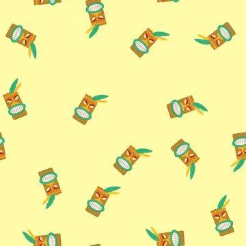 Seamless pattern polynesian tiki mask cartoon vector Stock Illustration