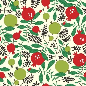 Seamless pattern of pomegranate and apple tree Stock Illustration