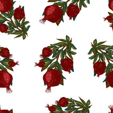 A seamless pattern with pomegranate branches. A stylized, fresh, and vibrant  Stock Illustration