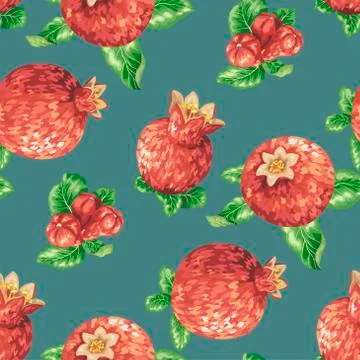 Seamless pattern with pomegranate fruits in vector graphic illustration Stock Illustration