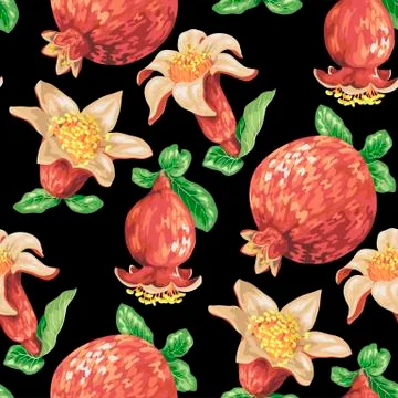 Seamless pattern with pomegranate fruits in vector graphic illustration Stock Illustration