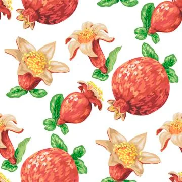 Seamless pattern with pomegranate fruits in vector graphic illustration Stock Illustration