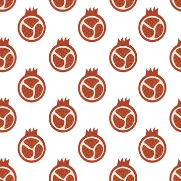 Seamless Pattern with pomegranate slice with seeds. Summer fruit background. Stock Illustration