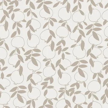 Seamless pattern. Pomegranate tree branches with fruit. Outlined vector illus Stock Illustration