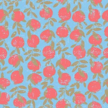Seamless pattern. Pomegranate tree branches with fruit. Outlined vector illus Stock Illustration
