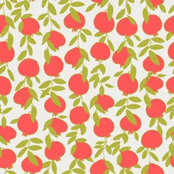 Seamless pattern. Pomegranate tree branches with fruit. Outlined vector illus Stock Illustration
