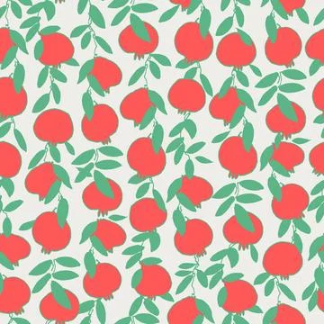 Seamless pattern. Pomegranate tree branches with fruit. Outlined vector illus Stock Illustration