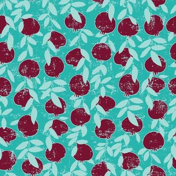 Seamless pattern. Pomegranate tree branches with fruit. Outlined vector illus Stock Illustration
