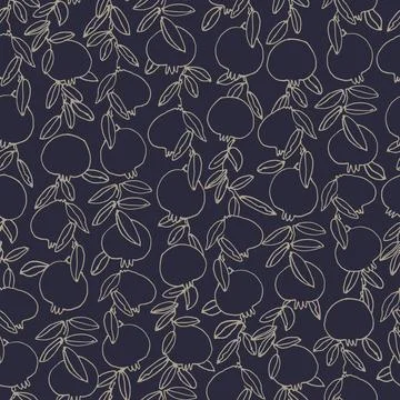 Seamless pattern. Pomegranate tree branches with fruit. Outlined vector ill.. Illustrazione stock