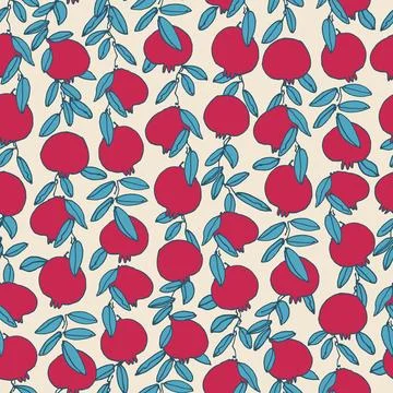 Seamless pattern. Pomegranate tree branches with fruit. Outlined vector illus イラスト素材