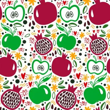 Seamless pattern with pomegranatesand apples. Rosh Hashanah Stock Illustration