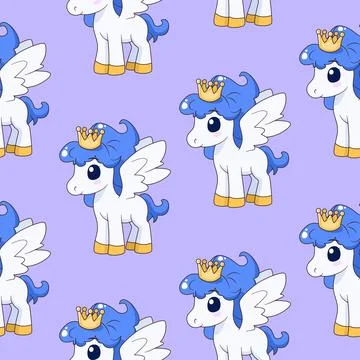 Seamless pattern with pony and crown. Vector tile Stock Illustration