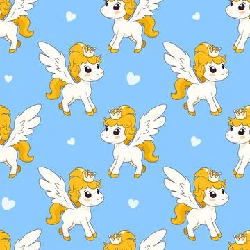Seamless pattern with pony and hearts. Vector tile Stock Illustration