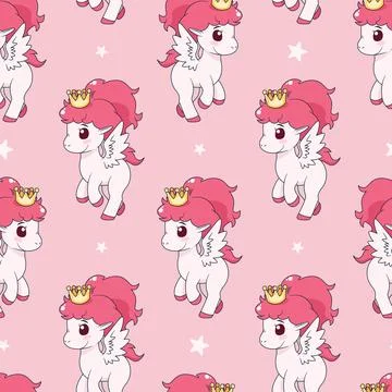 Seamless pattern with pony and stars. Vector tile Stock Illustration