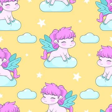 Seamless pattern with pony and stars. Vector tile Stock Illustration