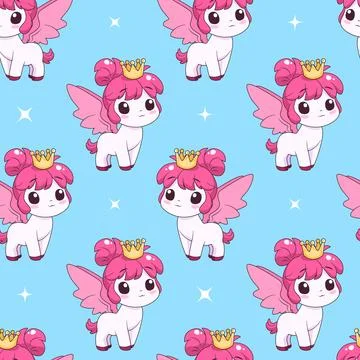 Seamless pattern with pony and stars. Vector tile Stock Illustration