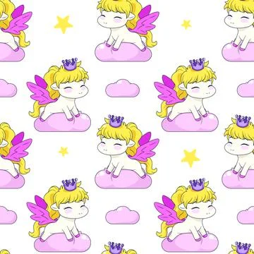 Seamless pattern with pony and stars. Vector tile Stock Illustration