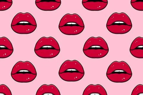 Seamless pattern. Pop art, red lips. Half-open mouth. Vector illustration Stock Illustration