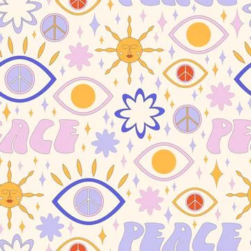 Seamless pattern Pop Color Style Flat Design 70s. Cool trendy retro of hipster Stock Illustration