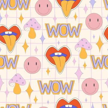 Seamless pattern Pop Color Style Flat Design 70s. Cool trendy retro of hipster Stock Illustration