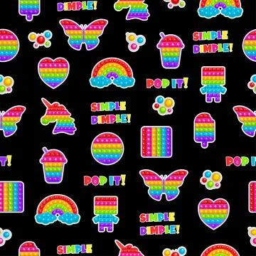 Seamless pattern Pop it, Simple Dimple. Handmade toy in rainbow colors. Stock Illustration