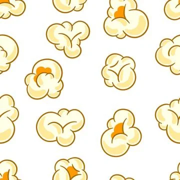 Seamless pattern with popcorn. Image of snack food in cartoon style. Stock Illustration