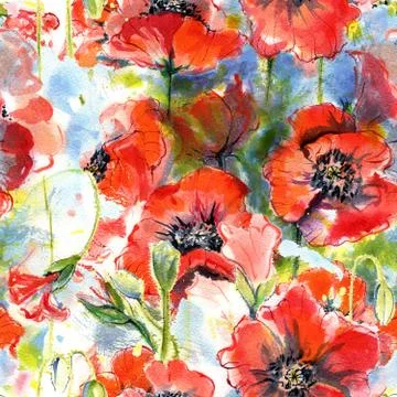 Seamless pattern with poppies Stock Illustration