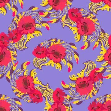 Seamless pattern of poppies stems, leaves and buds. Stock Illustration
