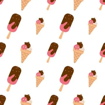 Seamless pattern with popsicle ice cream with chocolate and waffle cup Stock-Illustration