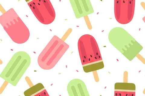 Seamless pattern of popsicle ice cream. Vector illustration isolated on a white Stock Illustration