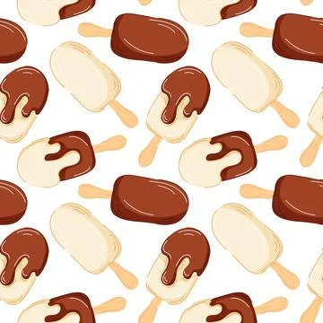 Seamless pattern with popsicle ice cream vanilla and chocolate in cartoon style Stock Illustration