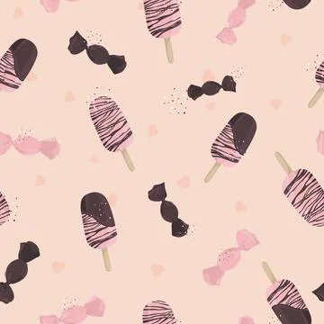 Seamless pattern with popsicles and candies. Stock Illustration