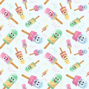Seamless pattern of popsicles on a blue background, vector Stock Illustration