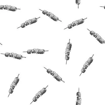 Seamless pattern pork skewered food sketch hand drawn Stock Illustration
