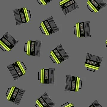 Seamless pattern Portable power generator, black and green, providing electri Illustrazione stock