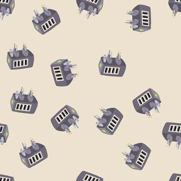 Seamless pattern portable travel adapter cartoon vector Stock Illustration