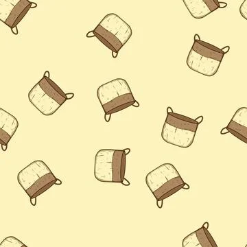 Seamless pattern portable wicker laundry basket cartoon vector Illustrazione stock