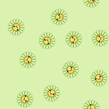 Seamless pattern portrait flower face cartoon vector Stock Illustration
