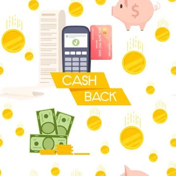 Seamless pattern POS terminal payment machine with paper bill check approve Stock Illustration