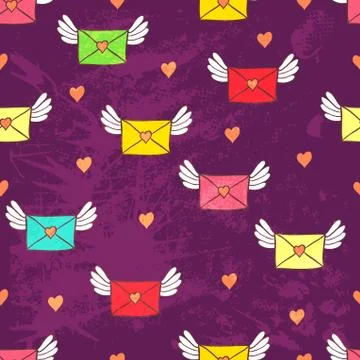 Seamless pattern with post letters. love mail. copy square to the side and yo Stock Illustration