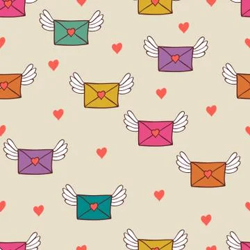 Seamless pattern with post letters. love mail. Stock Illustration