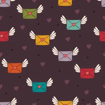 Seamless pattern with post letters. love mail. Stock Illustration