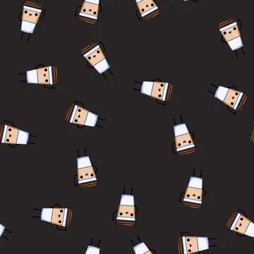 Seamless pattern poster coffee cup character cartoon vector Stock Illustration
