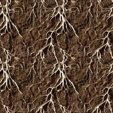 Seamless  pattern. Potent rhizomes  against the background of brown soil. T.. Stock Illustration