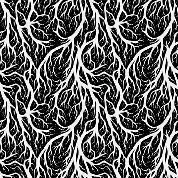 Seamless  pattern. Potent rhizomes  on a black background. Texture monochrome Illustrazione stock