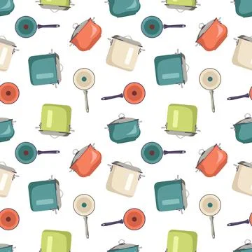 Seamless pattern with pots and pans Stock Illustration