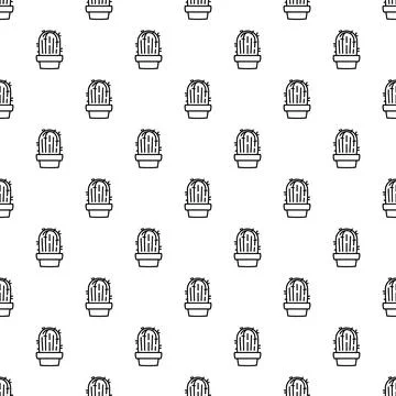 Seamless pattern with potted cactus black outline icons Stock Illustration