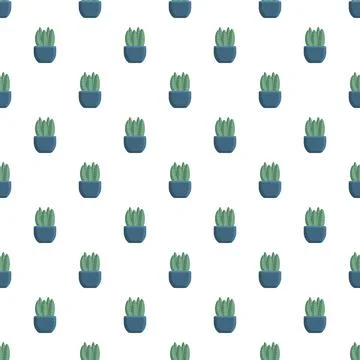 Seamless pattern with potted green house plants Stock Illustration
