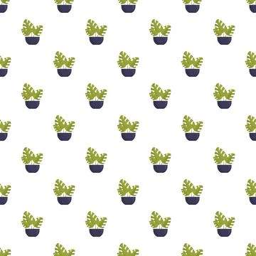 Seamless pattern with potted monstera plants Stock Illustration