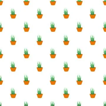 Seamless pattern with potted plant succulents on white background Stock Illustration